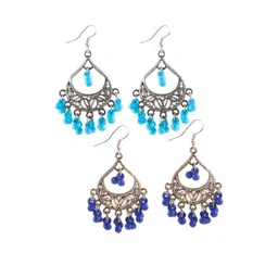 creative frogs Combo Oxidized Silver- Chandbali Earrings with Sky Blue & Blue Beads-picture-32