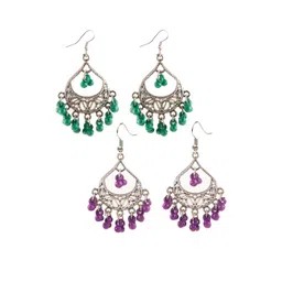 creative frogs Combo Oxidized Silver-Toned Drop Earrings with Purple & Dark Green Beads & Girls-picture-39