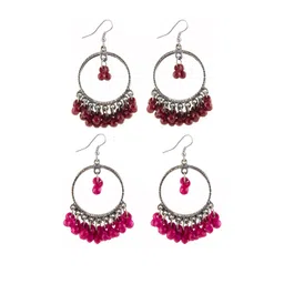 creative frogs Combo Silver Oxidize Maroon & Pink Earrings for Girls-picture-29