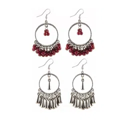 creative frogs Combo Silver Oxidize Maroon & Silver Kodi Earrings for Girls-picture-10