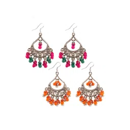 creative frogs Creative Women Frogs Geometric Silver-Plated Oxidized Drop Earrings-picture-35