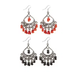 Creative Frogs Girls Combo 2 of Classic Silver Oxidize Dark Red Drop Earrings-picture-30