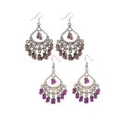 creative frogs Set of 2 Oxidized Silver-Toned Chandbali Earrings with Grey & Purple Beads & Girls-picture-25