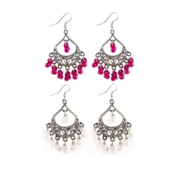 Creative Frogs Set of 2 Silver Plated Pink & White Beaded Drop Earrings-picture-31