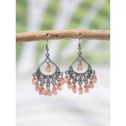Creative Frogs Women Peach Oxidized Silver-Plated Chandbali Drop Earrings-picture-34