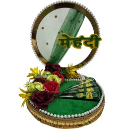 creative horizon Floral Design Mehndi Platters for Wedding with 4 Decorative Mehndi Cones Wood, Plastic Decorative Platter-picture-20