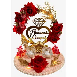 creative horizon Red Artificial Flower Design Engagement Ring Tray Platter, Name Plate,Ring plate Wood, Plastic Decorative Platter-picture-18