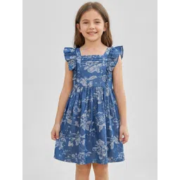 Creative Kids Floral Print Flutter Sleeve Fit & Flare Dress-picture-33