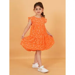 Creative Kids Floral Print Flutter Sleeve Georgette A-Line Dress-picture-39