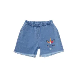 Creative Kid's Girls Blue Denim Embroidered Shorts-picture-20