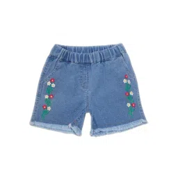 Creative Kid's Girls Blue Denim Embroidered Shorts-picture-18