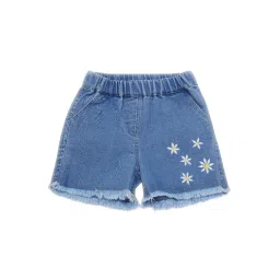 Creative Kid's Girls Blue Denim Embroidered Shorts image 1