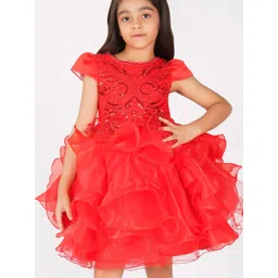 Creative Kids Girls Embellished Embroidered Cap Sleeves Fit and Flare Dress-picture-36