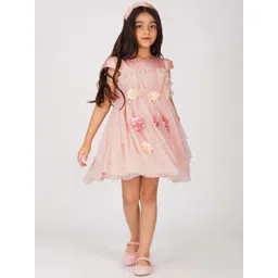 Creative Kids Girls Floral Bow Ruffle Layered Net Fit & Flare Midi Dress-picture-42