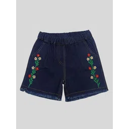 Creative Kids Girls Floral Embroidered Denim Shorts-picture-11