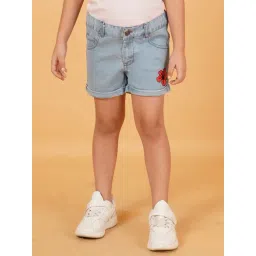 Creative Kid's Girls Light Blue Denim Floral Shorts-picture-36
