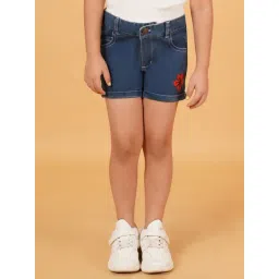 Creative Kid's Girls Navy Blue Denim Floral Shorts-picture-35