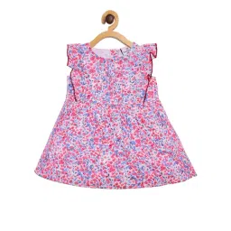 Creative Kid's Girls Pink & Blue Cotton Floral Dress-picture-43