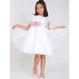 Creative Kids Girls Polka Dot Embellished Flutter Sleeve Net Fit & Flare Dress image 4