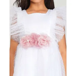 Creative Kids Girls Polka Dot Embellished Flutter Sleeve Net Fit & Flare Dress image 2