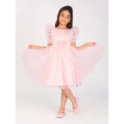 Creative Kids Girls Polka Dot Print Flutter Sleeve Net Fit & Flare Midi Dress-picture-43