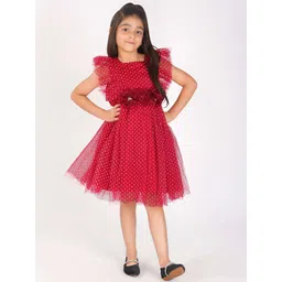 Creative Kids Girls Polka Dot Printed Flutter Sleeve Net Fit & Flare Dress-picture-28