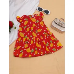 Creative Kids Infants Conversational Printed Flutter Sleeves Tiered Fit & Flare Midi Dress-picture-38