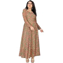 creative sala & banevi Women's Floral Printed Anarkali Kurti Gown with Panchkoni Neck & Long Sleeves, Georgette Fabric-picture-32