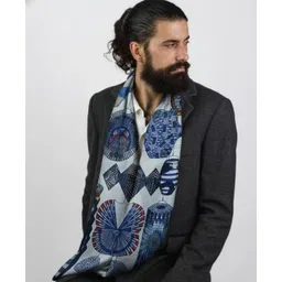 creativemv2 Printed Cotton Blend Men Blue Stole-picture-48