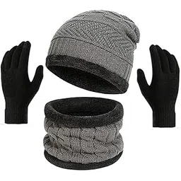 creature Winter Knit Beanie Cap Hat Neck Warmer Scarf and Woolen Gloves Set for Men & Women (3 Piece)-picture-22