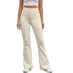 creaza Women High Waist Flared Jeans | Stylish Wide Leg Bell Bottom Denim | Bootcut Palazzo Style Western | Adjustable Free Size Long Rise Jeans-picture-19