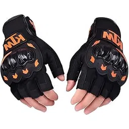 Creeknest...ALL THAT YOU WANT Motorcycle Bike Riding Hard Knuckle, Breathable & Protective Half Finger Riding Gloves for Men & Women-L-Black- 1 Pair-picture-11