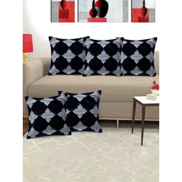 Creeva Black & Silver-Toned 5 Pieces Ethnic Motifs Velvet Square Cushion Covers image 1