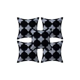 Creeva Black & Silver-Toned 5 Pieces Ethnic Motifs Velvet Square Cushion Covers image 4
