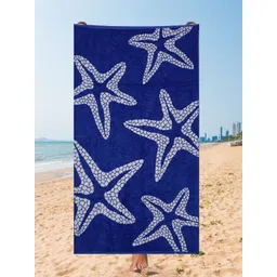 Creeva Blue & White Starfish Printed 500 GSM Cotton Beach Towel-picture-36