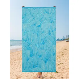Creeva Blue Leaf Printed 500 GSM Cotton Beach Towel-picture-40
