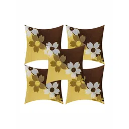 Creeva Brown & Yellow 5 Pieces Floral Square Patchwork Cushion Covers-picture-28