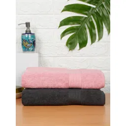 Creeva Classic Grey and Baby Pink Cotton Solid Towels-picture-38