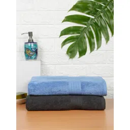 Creeva Classic Grey and Royal Blue Cotton Solid Towels-picture-27