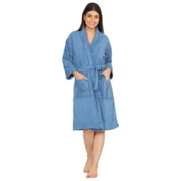 Creeva Denim Blue Cotton Classic Bathrobe (Medium)-picture-41
