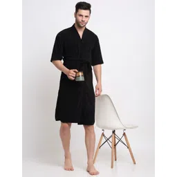 Creeva Everyday Black Kimono Collar Bath Robe-picture-40