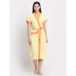 Creeva Everyday Lemon & Orange 225 GSM Micro Terry Bathrobe with Front Pocket & Kimono Collar-picture-47