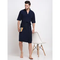 Creeva Everyday Navy Blue Kimono Collar Bath Robe-picture-30