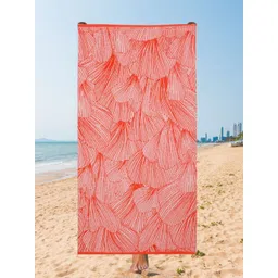 Creeva Ginkgo Orange-Colour & White Pattern 500 GSM Beach Towels-picture-17