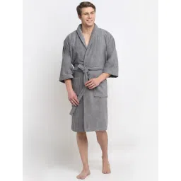 Creeva Grey Cotton 400 GSM Large Bathrobe-picture-18