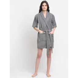 Creeva Grey Cotton 400 GSM Small Bathrobe-picture-17