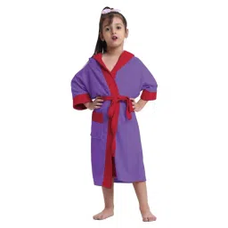 Creeva Indigo & Red Micro Terry Melodious Hooded Kids Bathrobe (14-15 Y)-picture-12