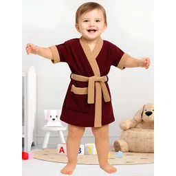 Creeva Kids Shawl Collar Knee Length Bath Robe With Belt-picture-11