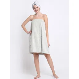Creeva Luxury Grey 2 Pcs 380 GSM Highly Absorbent Pure Cotton Hair & Bath Wrap Towel Robe-picture-12