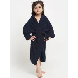 Creeva Melodious Kids Navy Blue Front Pocket Bath Robe-picture-22